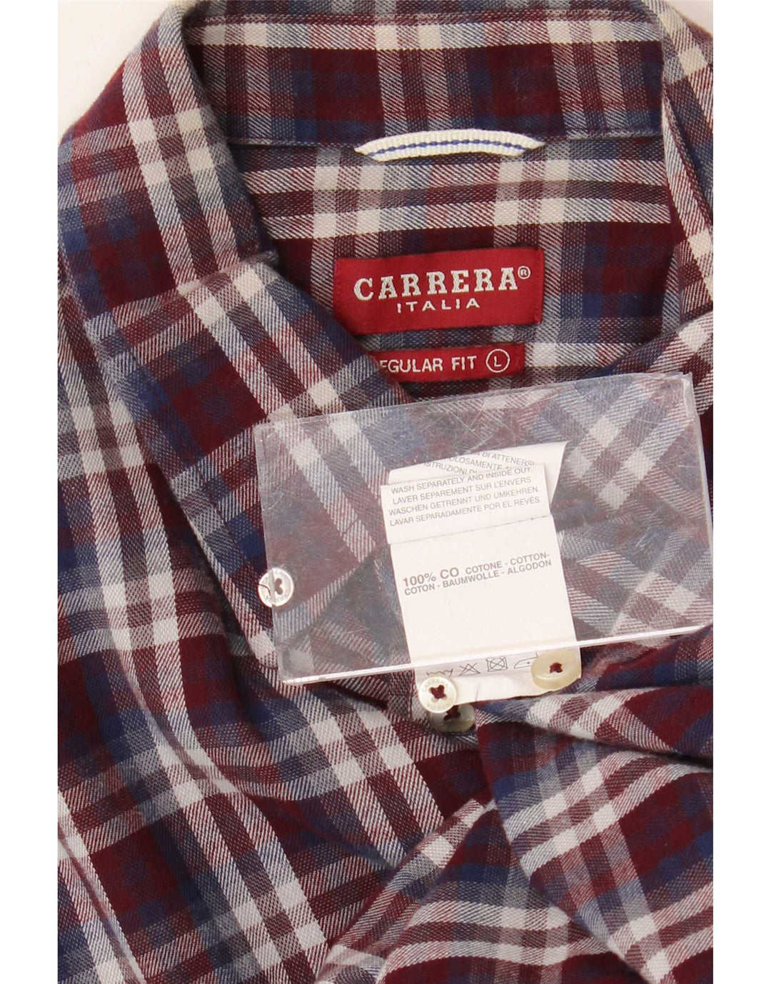 Camisa de franela de ajuste regular Carrera para hombre, algodón a cuadros multicolor grande