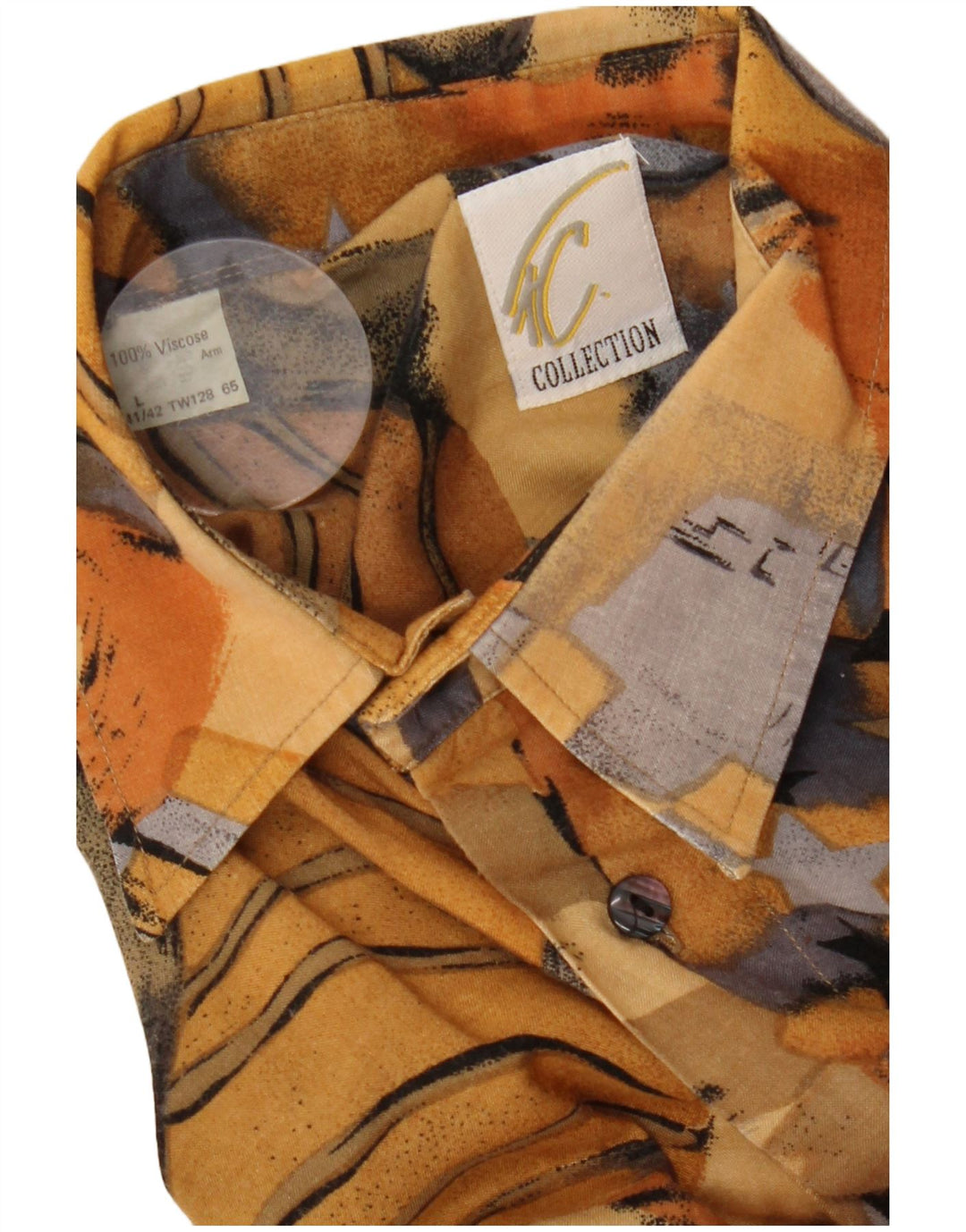 VINTAGE Hombres Patrón Abstracto Camisa Tamaño 41/42 Viscosa Marrón Grande