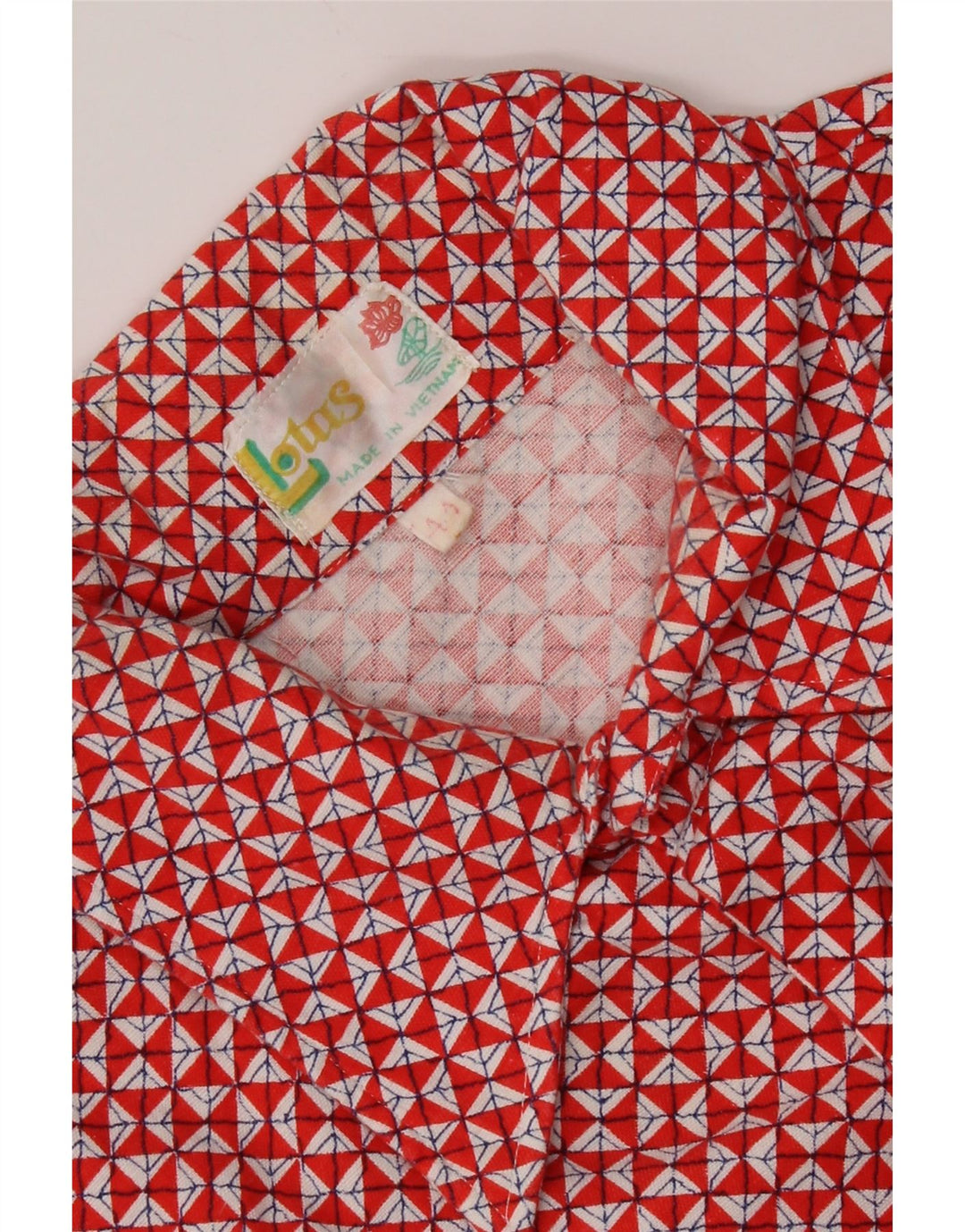 Camisa Vintage Hombre Talla 44 XL Rojo Geométrico