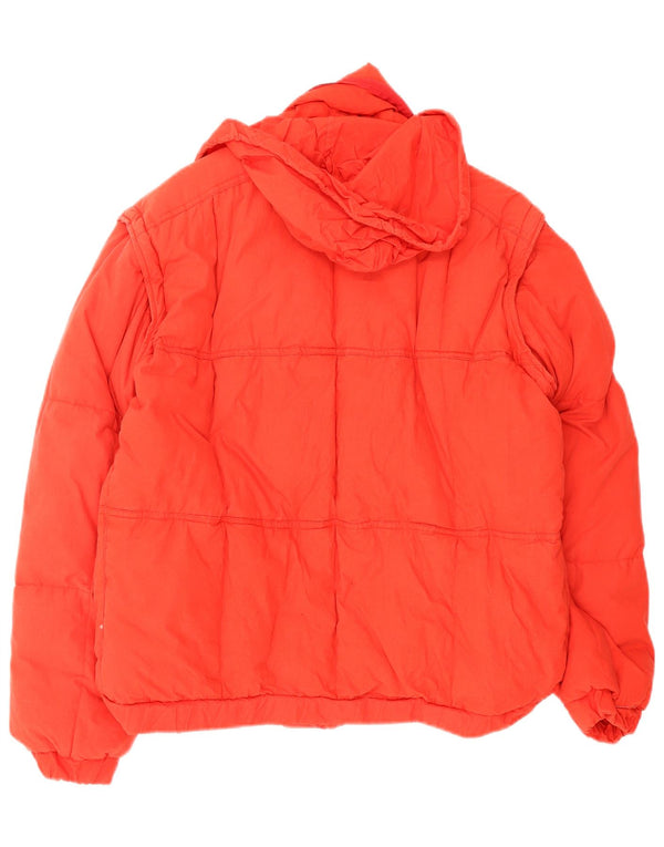 Vintage hombres con capucha chaqueta acolchada Reino Unido 40 algodón rojo grande