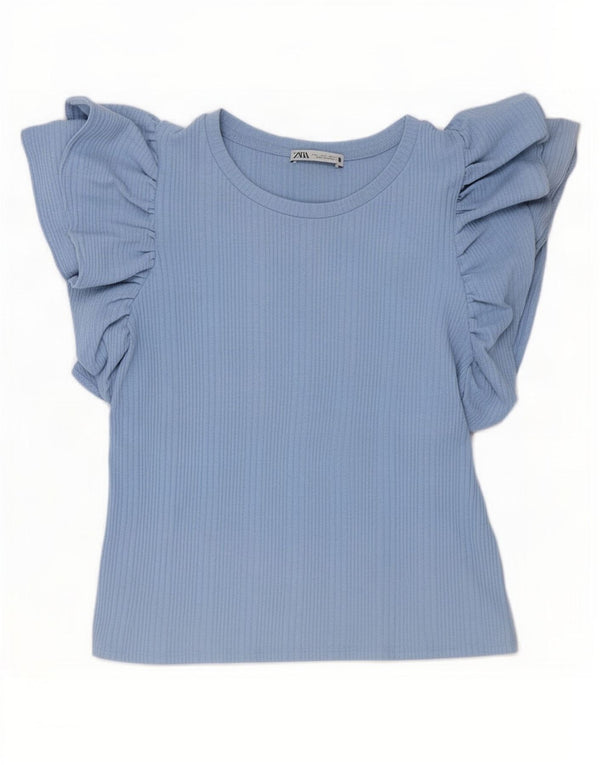 Zara Mujer Crop Camiseta Top Reino Unido 44 Grande Azul