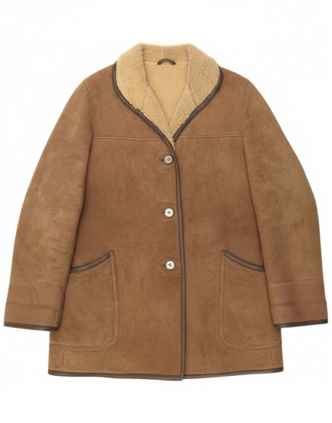 Vintage mujer shearling abrigo Reino Unido 16 grande beige