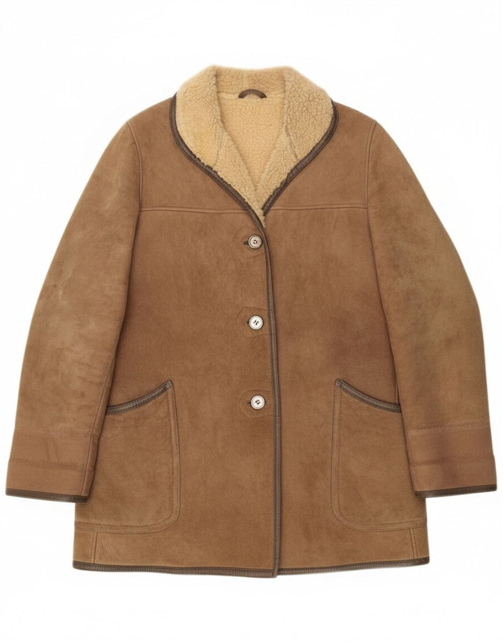 Vintage mujer shearling abrigo Reino Unido 16 grande beige