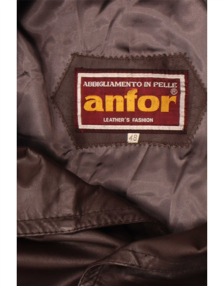 Anfor Abrigo de piel con doble botonadura para hombre IT 48 Marrón medio