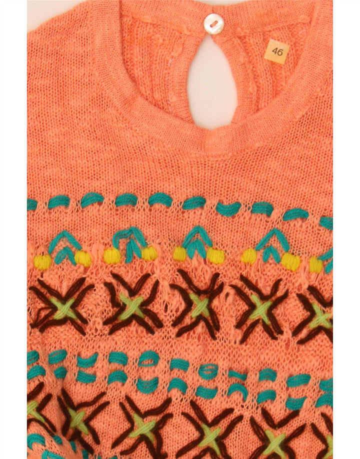 Blusa de punto vintage para mujer Top IT 46 Large Orange Fair Isle