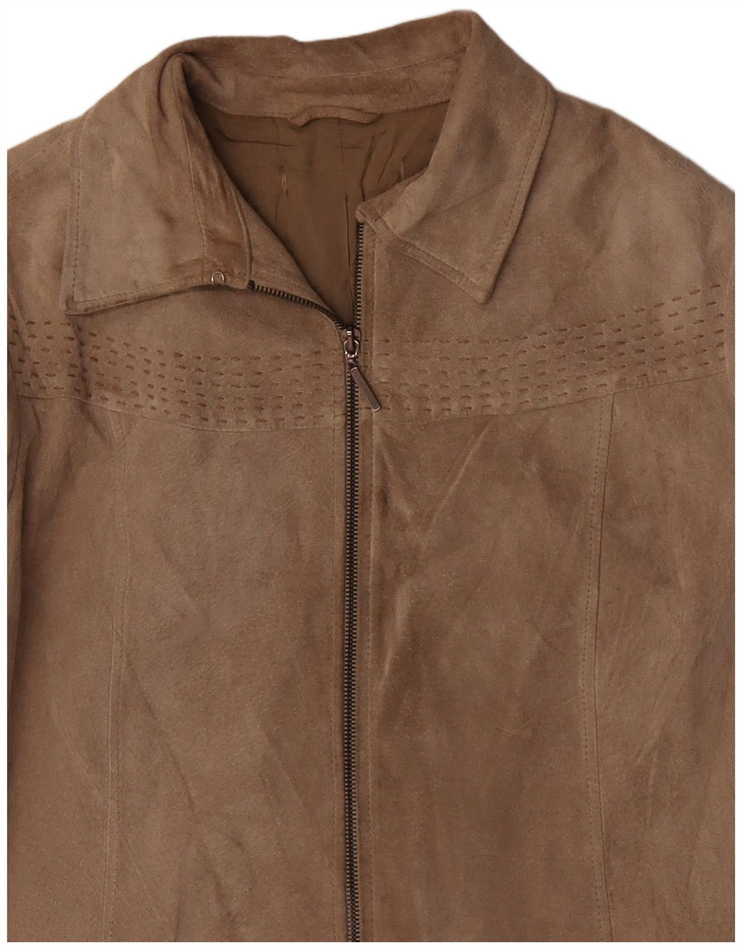 VINTAGE Chaqueta de ante para mujer Reino Unido 16 Beige grande