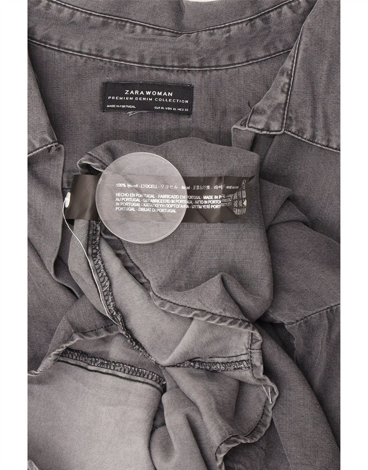 Zara Mujer Camisa De Jersey Extragrande De Manga 3/4 UK 40 XL Gris Lyocell
