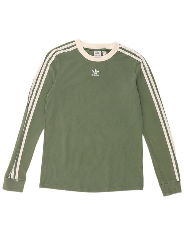 ADIDAS Mujer Top Manga Larga UK 10 Pequeño Algodón Verde