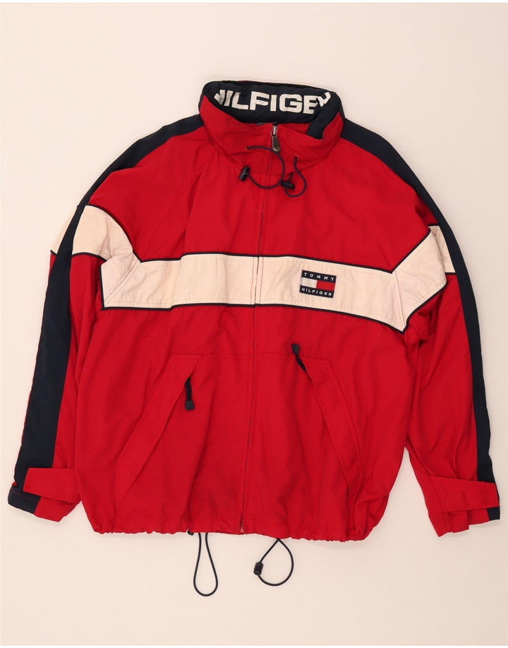 Tommy Hilfiger Chaqueta impermeable con capucha para hombre UK 40 Large Red Colourblock Nylon