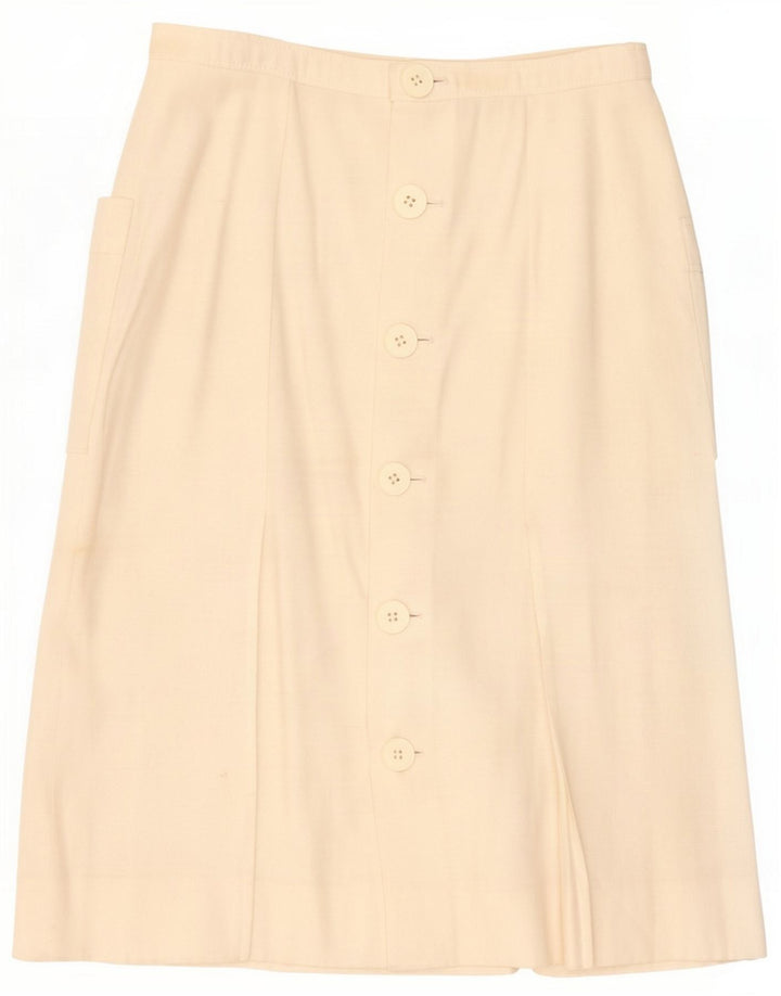 Vintage Mujer Falda Midi Mediana W28 Beige