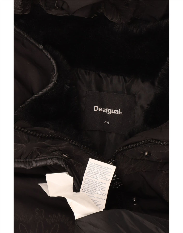 Desigual Mujer Chaqueta Acolchada Con Capucha Gráfica IT 44 Mediana Negro Floral