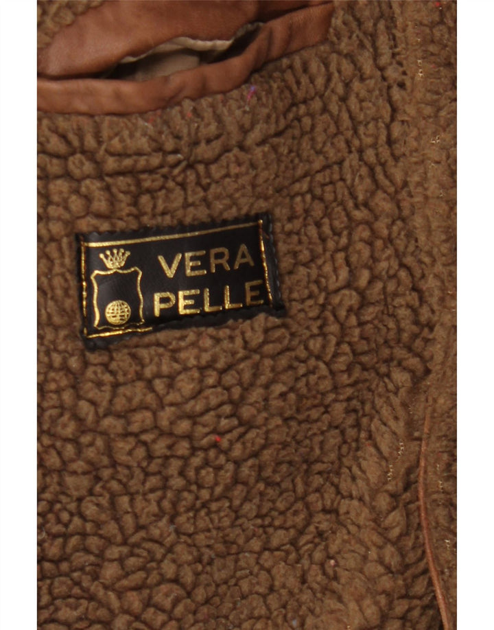 Vintage hombres cuero Sherpa chaqueta Reino Unido 38 cuero marrón medio