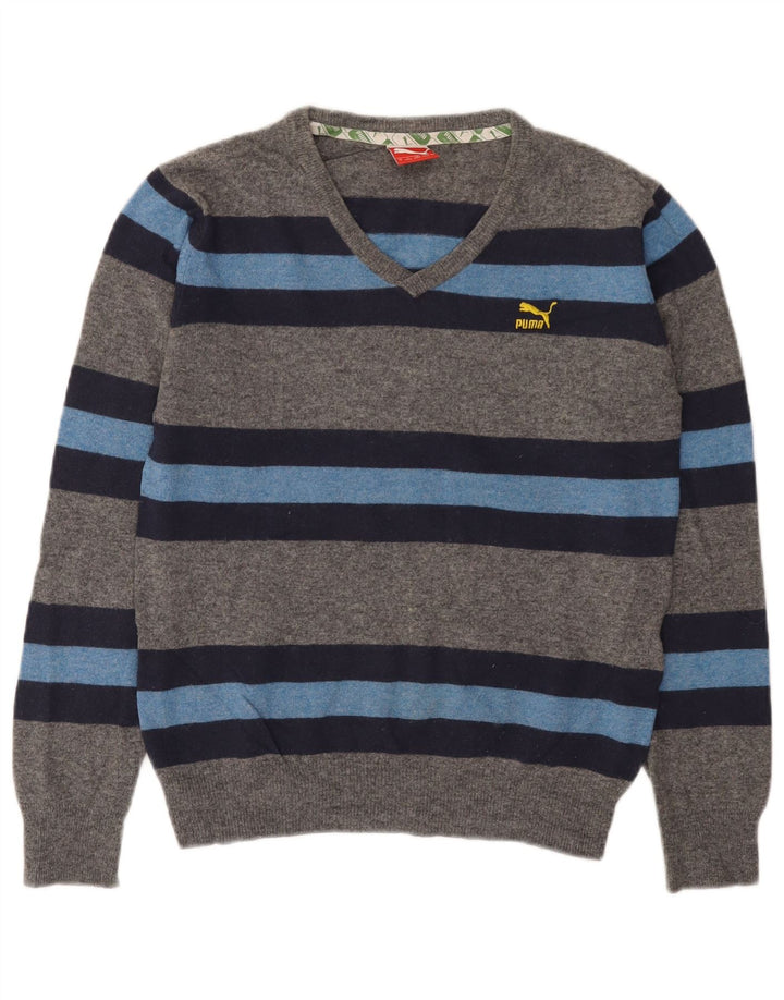 Puma Jersey Con Cuello En V Para Hombre De Lana De Cordero Gris Color Block Pequeño