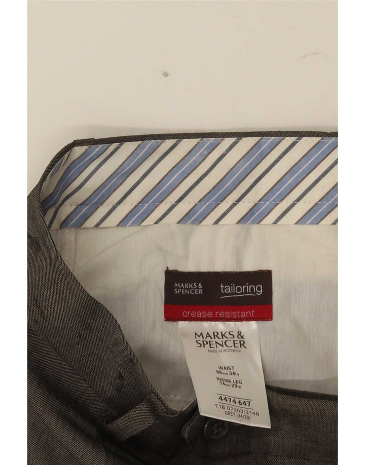 Marks & Spencer Pantalón de traje recto para hombre W34 L29 Poliéster gris