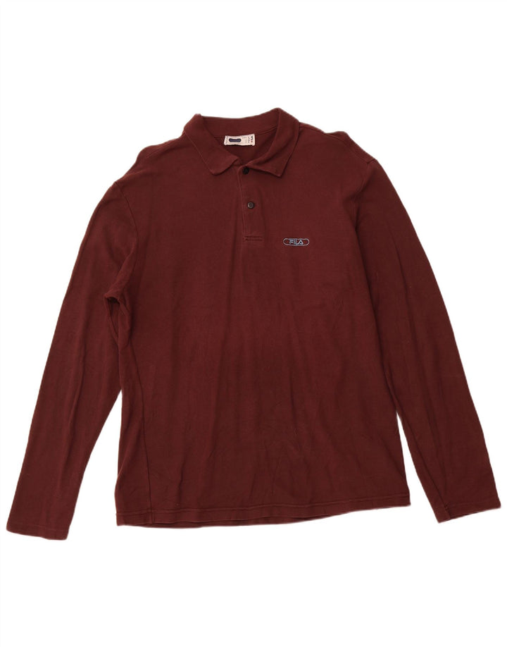 Fila Polo de manga larga para hombre, color burdeos mediano