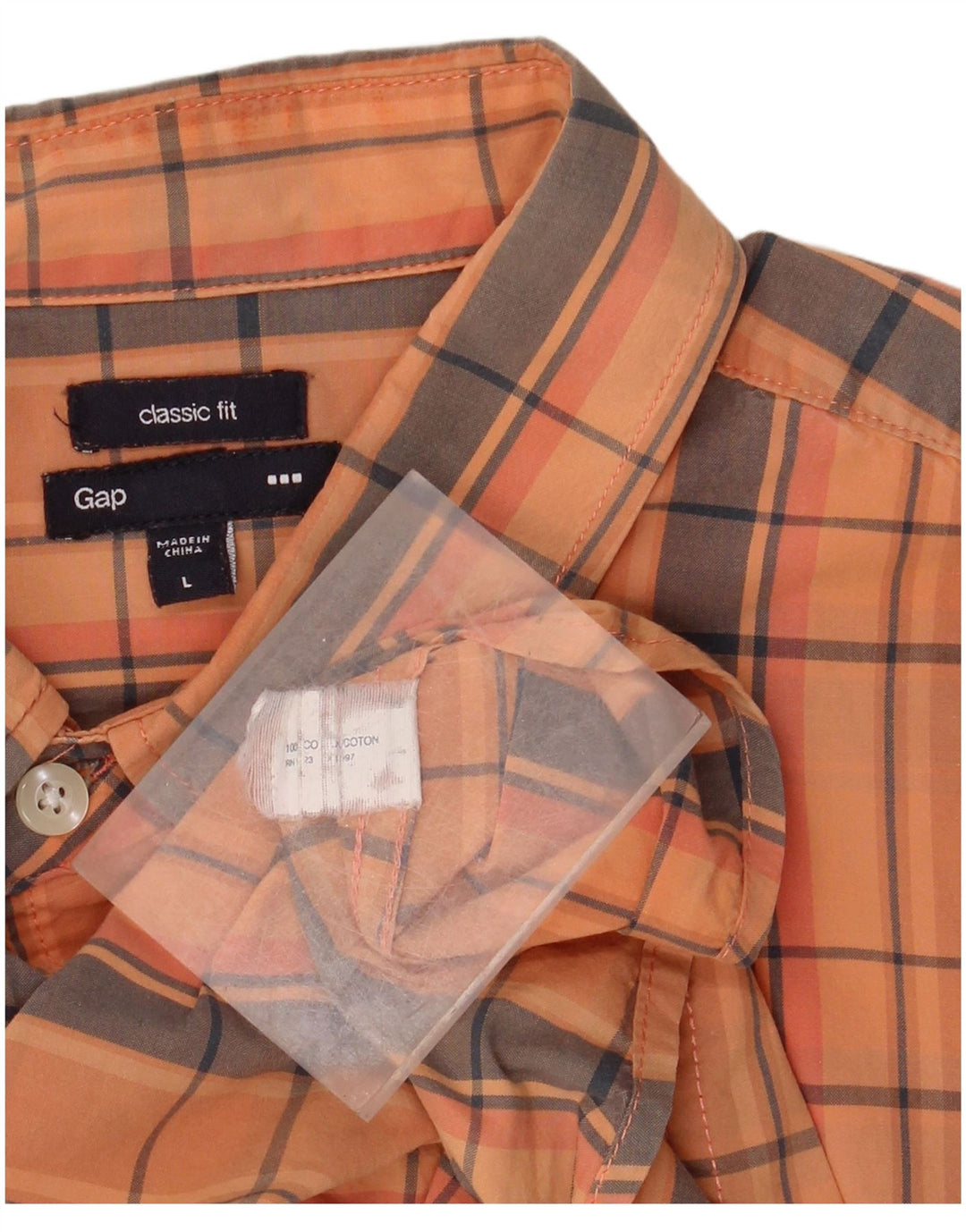 GAP Camisa de manga corta de corte clásico para hombre de algodón a cuadros naranja grande