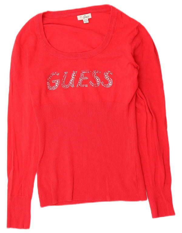 Guess Suéter gráfico con cuello barco para mujer UK 12 Medium Rayón rojo