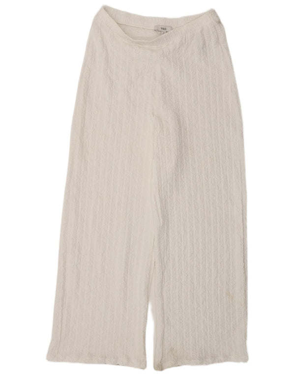 Marks & Spencer Pantalones casuales de pierna ancha para mujer UK 12 Medium W30 L32 Blanco