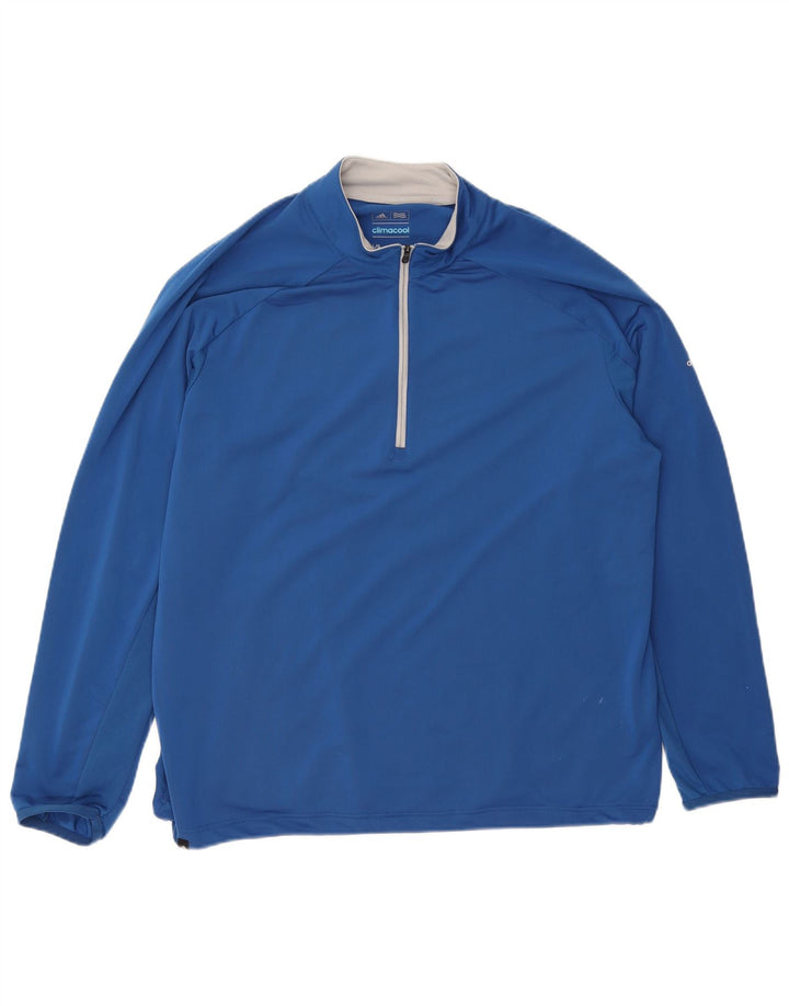 Adidas Mens Climacool Zip Neck Top Manga Larga Poliéster Azul Grande
