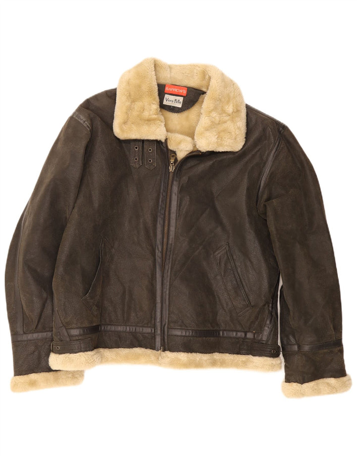 Barrow's Chaqueta bomber de piel de oveja para hombre Reino Unido 40 Cuero marrón grande