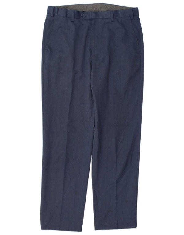 Marks & Spencer Pantalón de traje de corte regular para hombre W34 L31 Poliéster azul marino