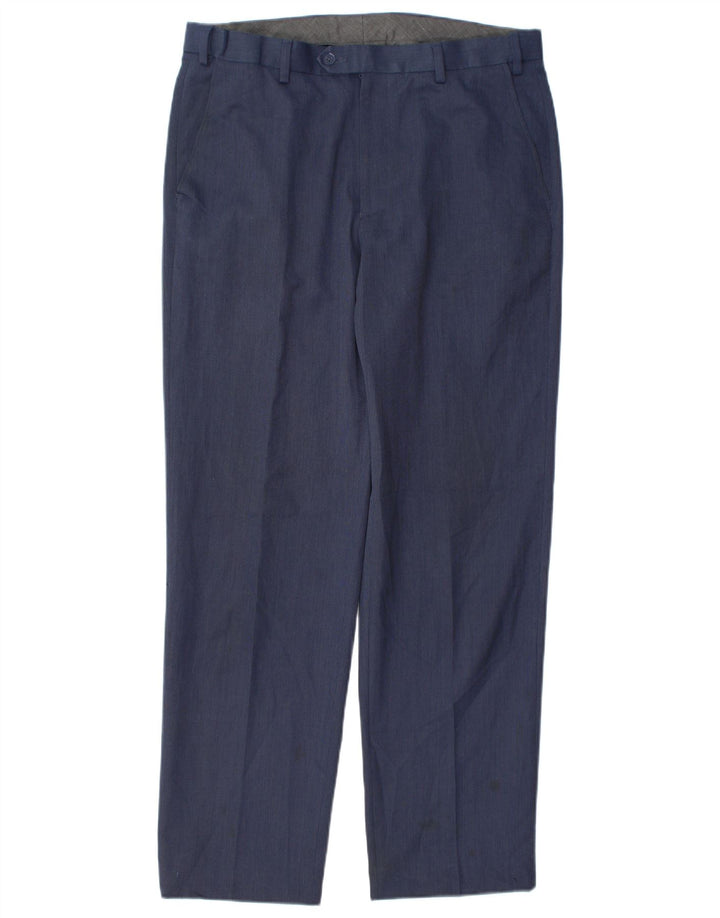 Marks & Spencer Pantalón de traje de corte regular para hombre W34 L31 Poliéster azul marino