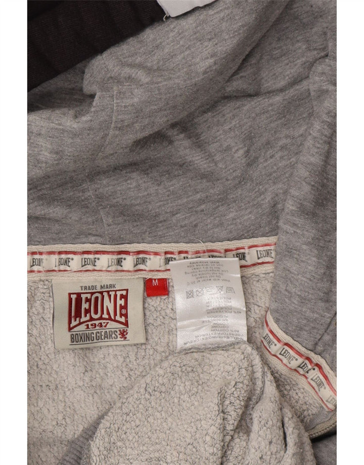 LEONE Sudadera con capucha y cremallera para hombre de algodón gris medio con bloques de color