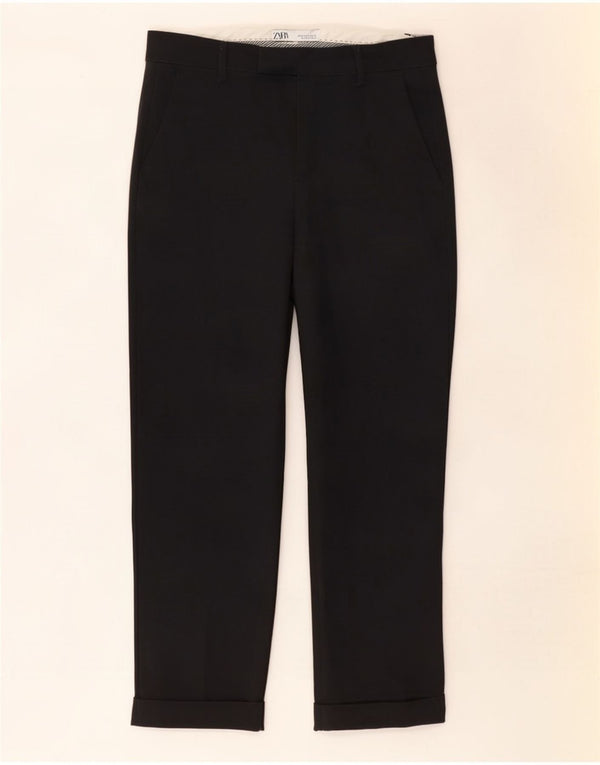 Zara Mujer Pantalón De Traje Recto EU 36 XS W26 L27 Negro Algodón