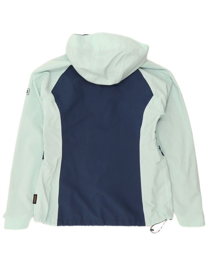 Jack Wolfskin Chaqueta impermeable con capucha para mujer UK 10/12 Medium Blue Colourblock