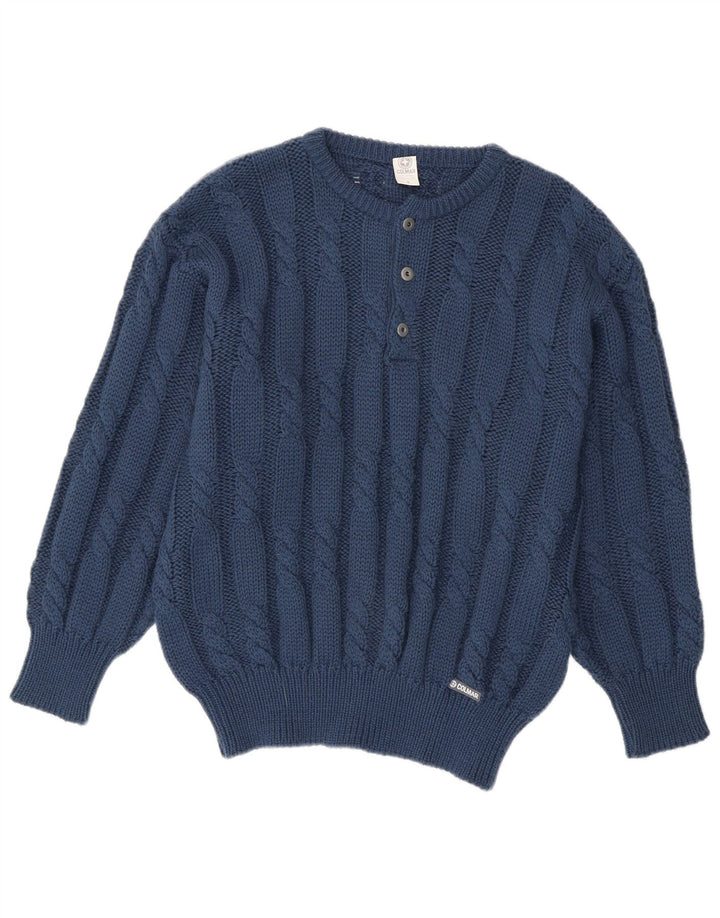 Colmar Hombre Jersey De Cuello Con Botones De Lana Azul Marino Mediano