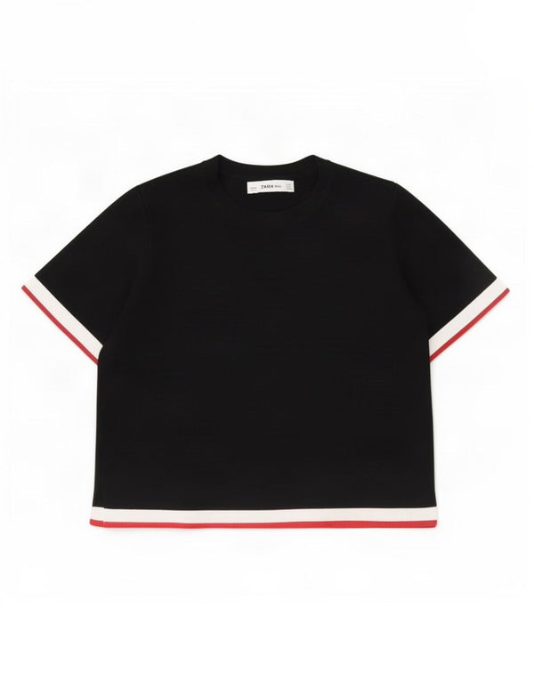 Zara Mujer Camiseta Corta Top UK 40 Small Viscosa Color Block Negro