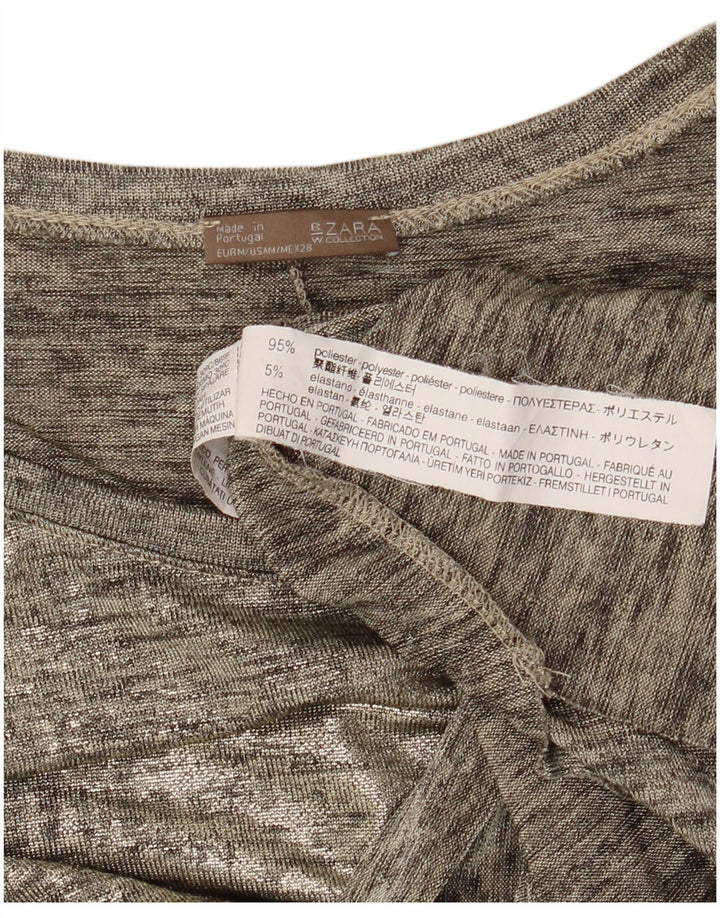 Zara Mujer Top Manga Larga UK 44 Poliéster Moteado Gris Medio Moderno