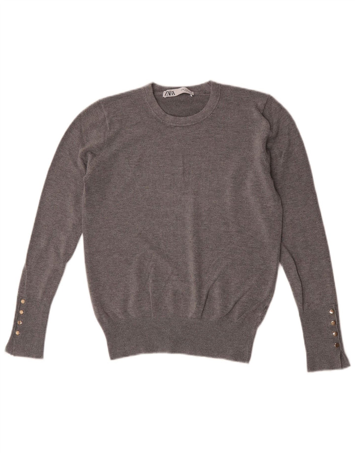 Zara - Jersey de cuello redondo para mujer, talla 40, color gris medio