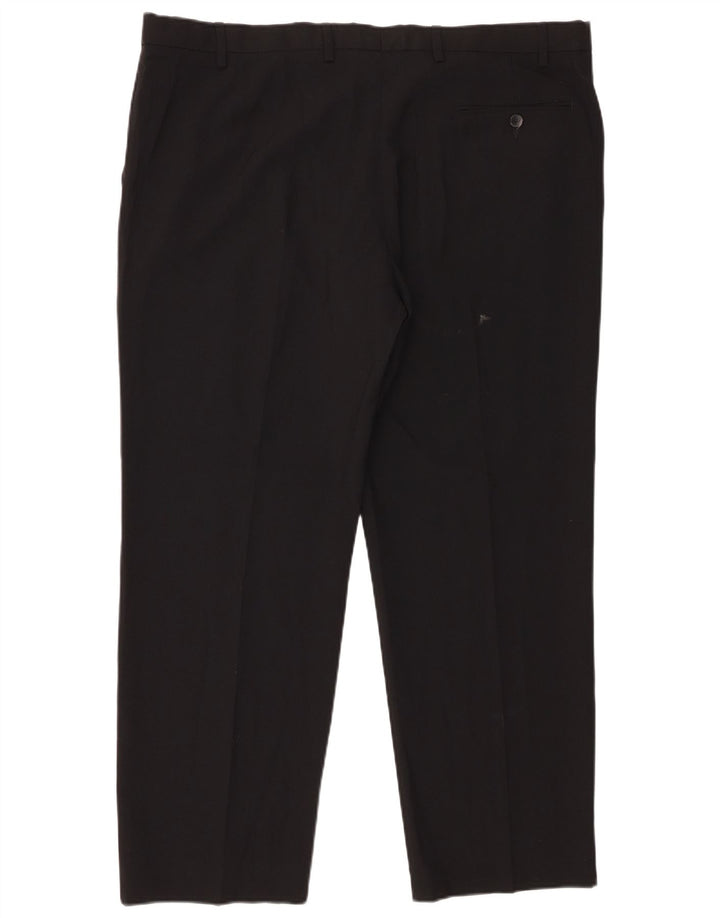 Marks & Spencer Pantalón de traje regular recto para hombre W42 L29 Poliéster negro