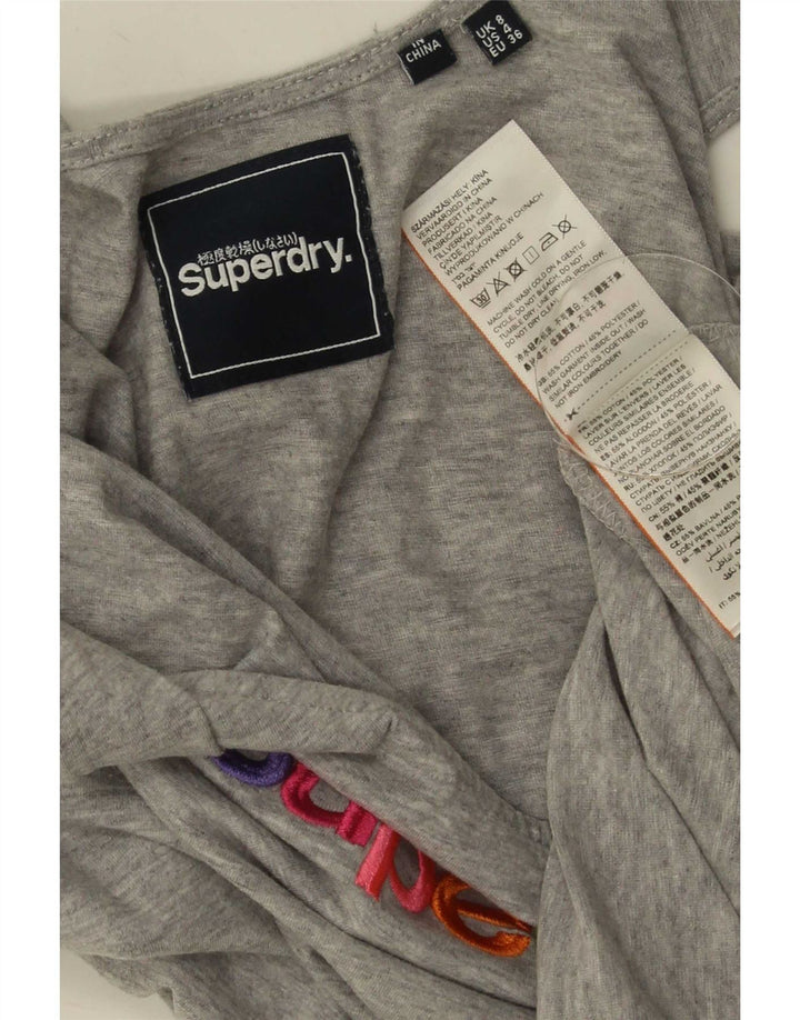Superdry Mujer Gráfico Chaleco Top UK 8 Pequeño Algodón Gris