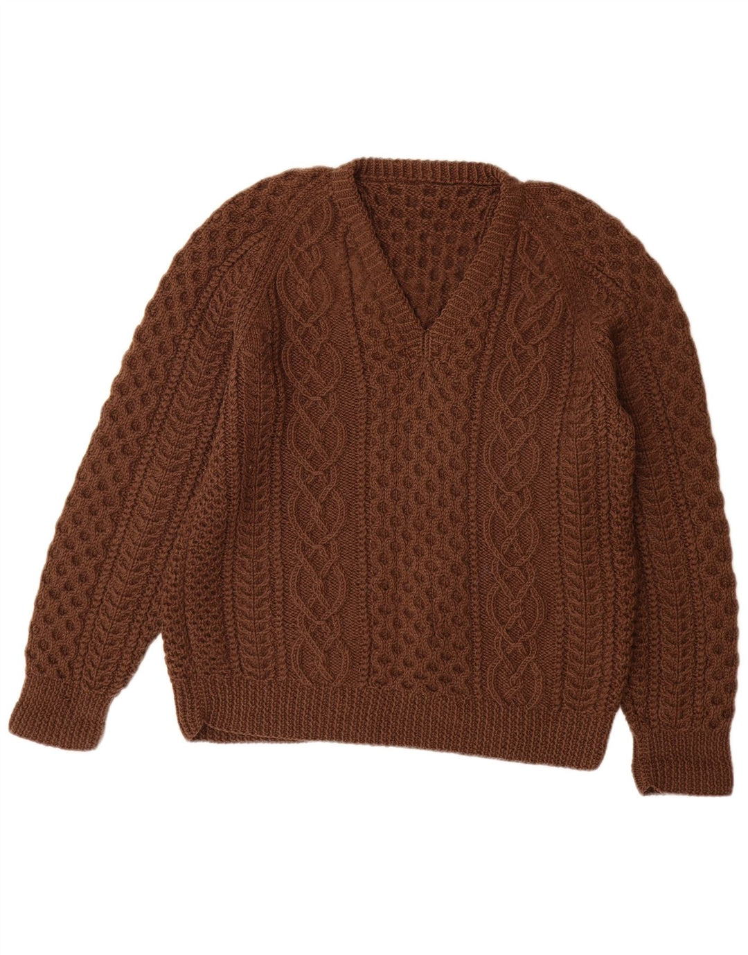 VINTAGE Mujer V-Cuello Jersey Suéter Reino Unido 14 Marrón Grande