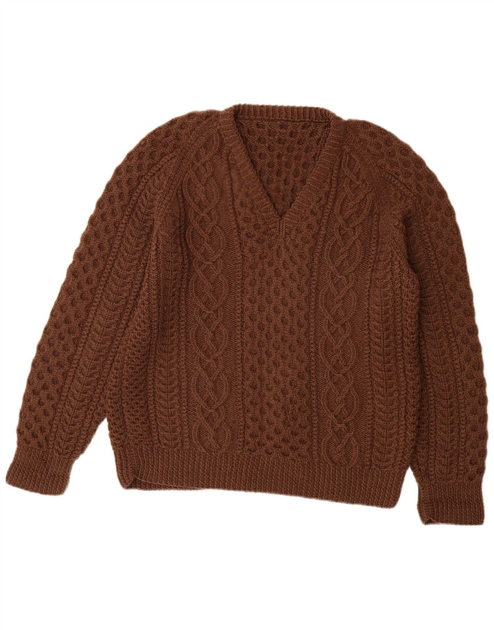 VINTAGE Mujer V-Cuello Jersey Suéter Reino Unido 14 Marrón Grande
