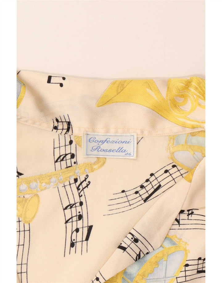 Vintage mujer patrón abstracto camisa blusa IT 46 grande de blanco