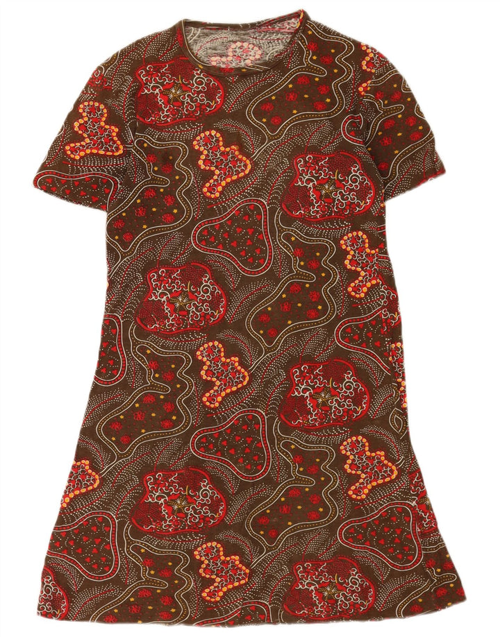 Vintage mujer patrón abstracto camiseta vestido Reino Unido 12 medio multicolor