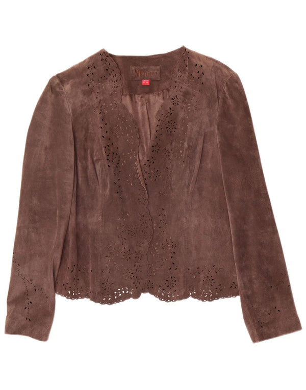 MONSOON Chaqueta Blazer de Ante Abierta para Mujer UK 46 Grande Cuero Marrón