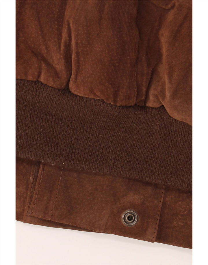 Vintage hombres Sherpa chaqueta suelta ajuste Reino Unido 44 2XL marrón cuero geométrico