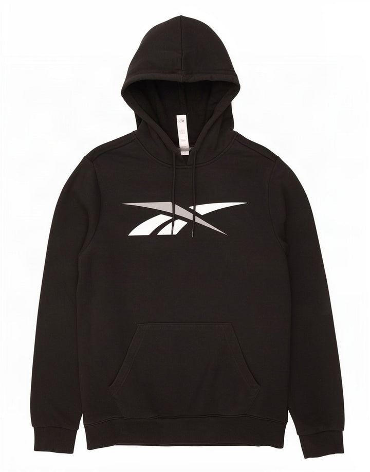 Reebok - Sudadera con capucha gráfica para hombre, talla mediana, algodón negro