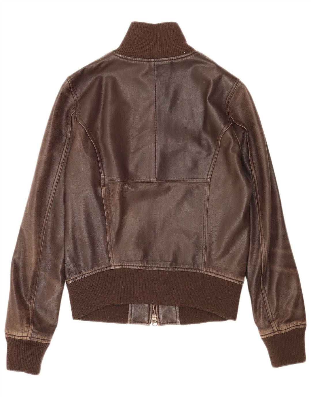 Sisley Chaqueta Bomber de Cuero para Mujer UK 6 XS Cuero Marrón