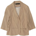 Zara Mujer Chaqueta Americana Abierta Manga 3/4 UK 40 Grande Algodón Beige