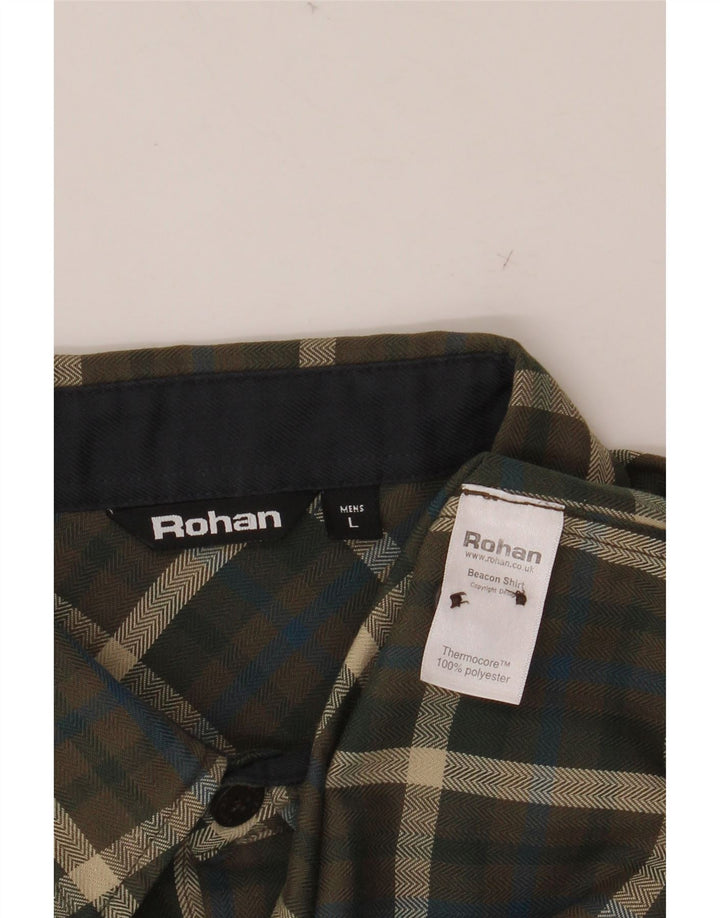 ROHAN Camisa de franela para hombre Poliéster a cuadros caqui grande