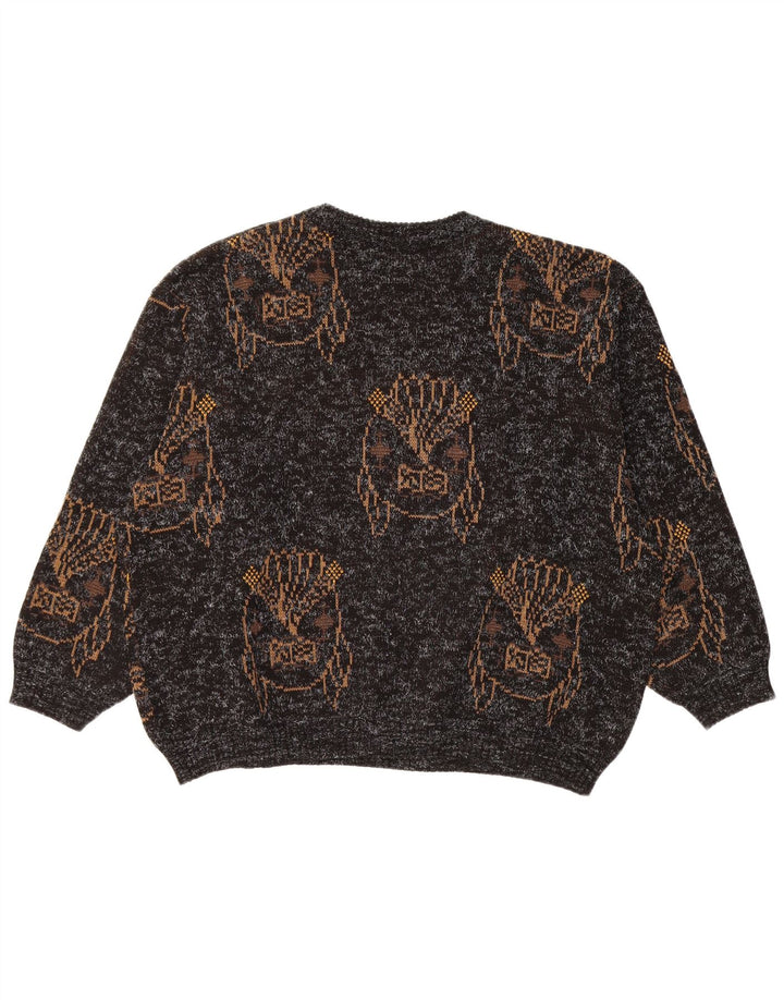 VINTAGE suéter gráfico de cuello redondo para mujer Reino Unido 18 XL negro moteado