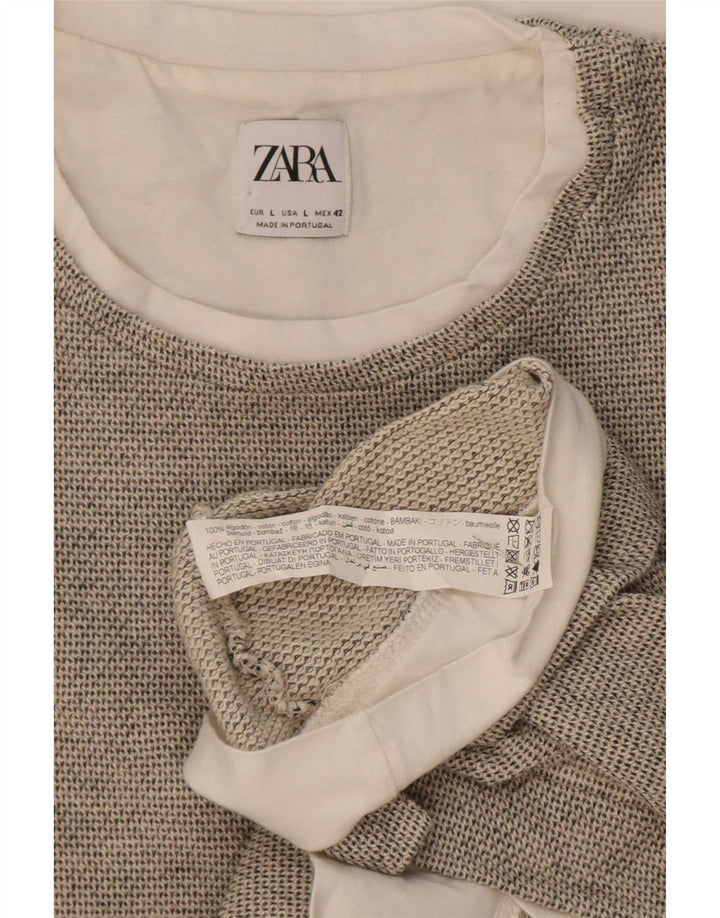 Zara Hombre Camiseta Top Grande Gris Algodón