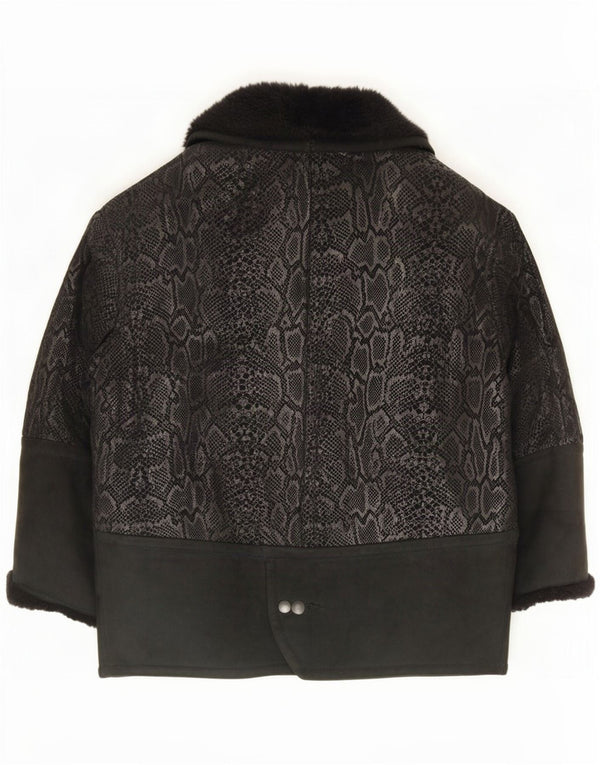 Chaqueta Conbipel De Ante Extragrande Para Mujer IT 40 Small Black Animal Print