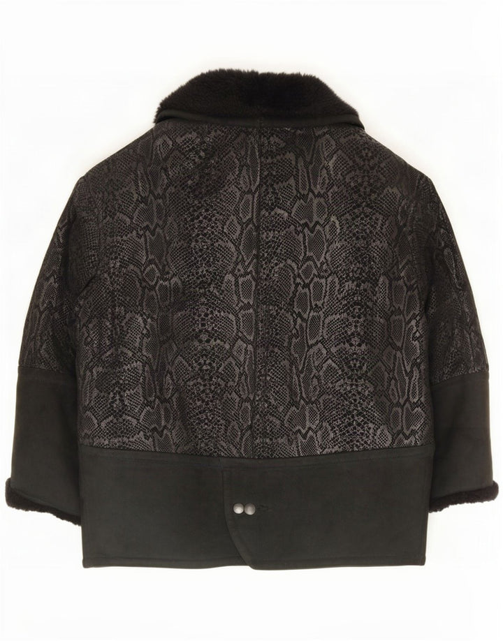 Chaqueta Conbipel De Ante Extragrande Para Mujer IT 40 Small Black Animal Print