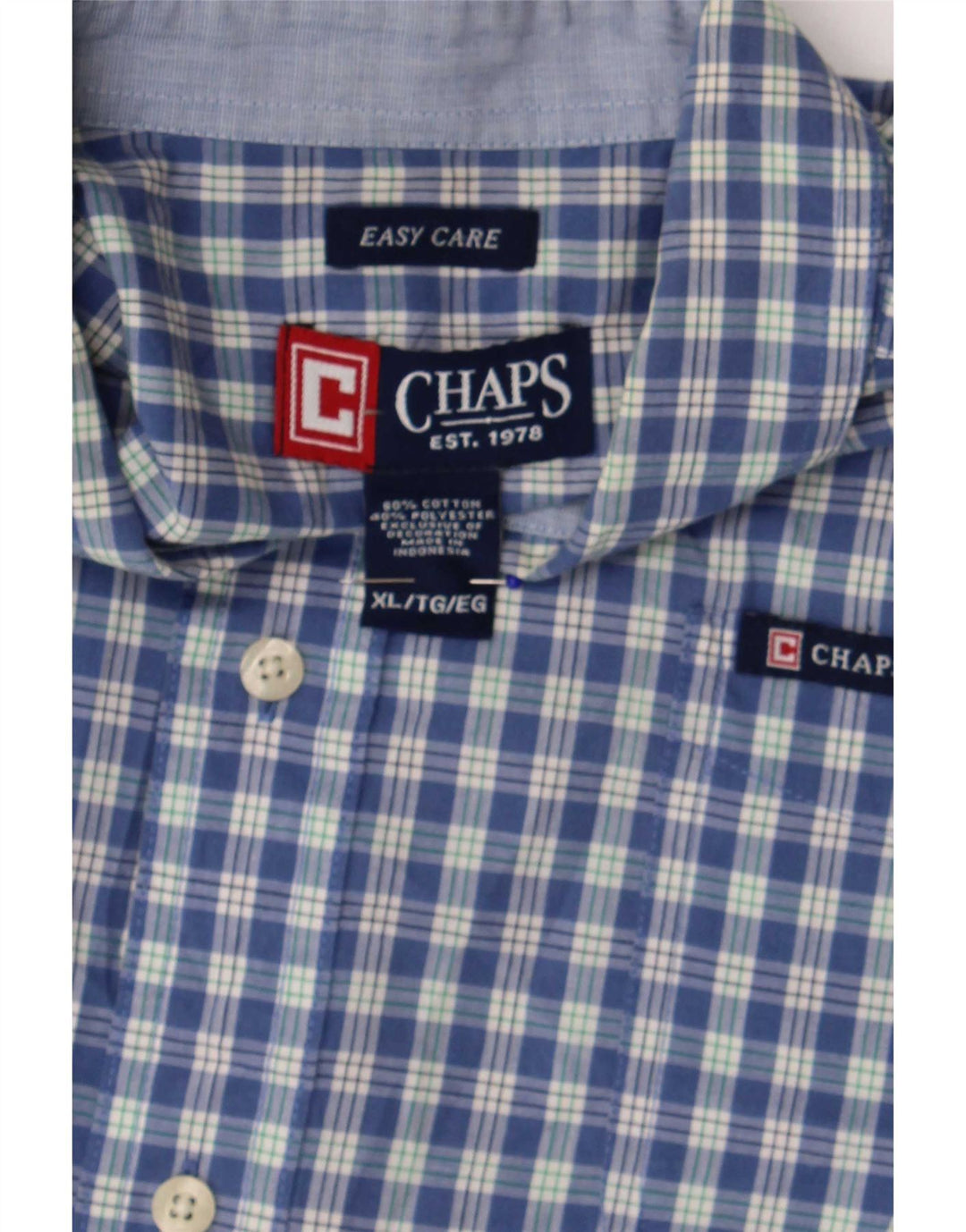 Chaps Camisa de manga corta para hombre de fácil cuidado XL Algodón a cuadros azul